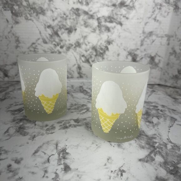 Vintage Mid Century Georges Briard Ice Cream Cone Frosted Glasses Set of 4 - Picture 9 of 13